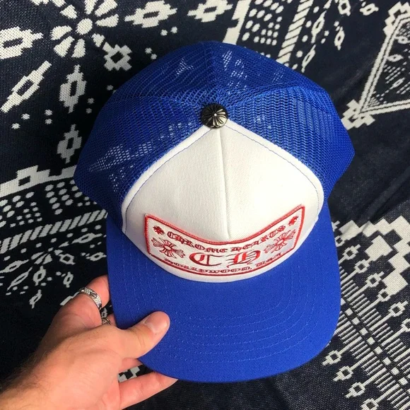 Chrome Hearts ★ AUTHENTIC Blue / Wh / Rd Trucker Hat - Picture 4 of 12